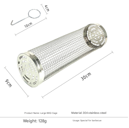 Silver 2-Piece Rolling Stainless Steel BBQ Grill Basket Set (Small & Large) - 304 Food-Grade Grilling Cages with Hooks — image 5