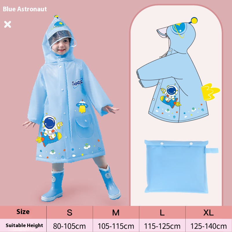 Blue astronaut Kids Waterproof Raincoat with Expandable Backpack Slot Hooded Rain Jacket for Boys & Girls School & Outdoor(size:XL)