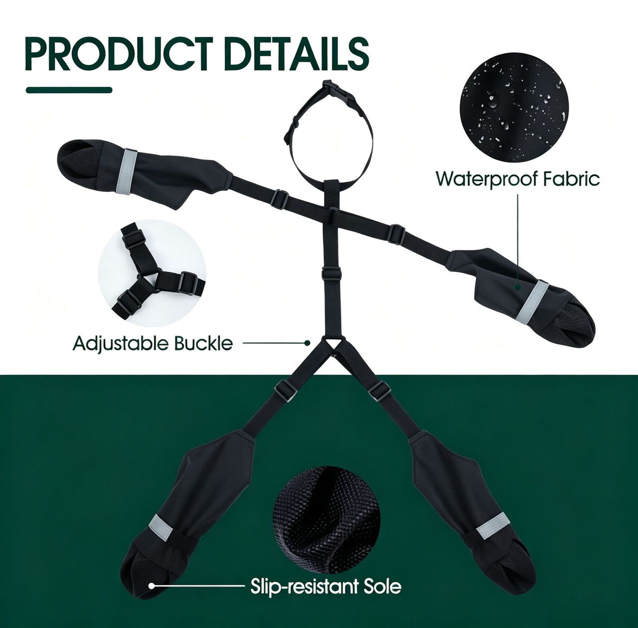 Waterproof Dog Boots With Suspenders, Adjustable Non Slip Paw Protectors For Outdoor Walks, Small To Medium Dogs, Black, Size XS โ image 5