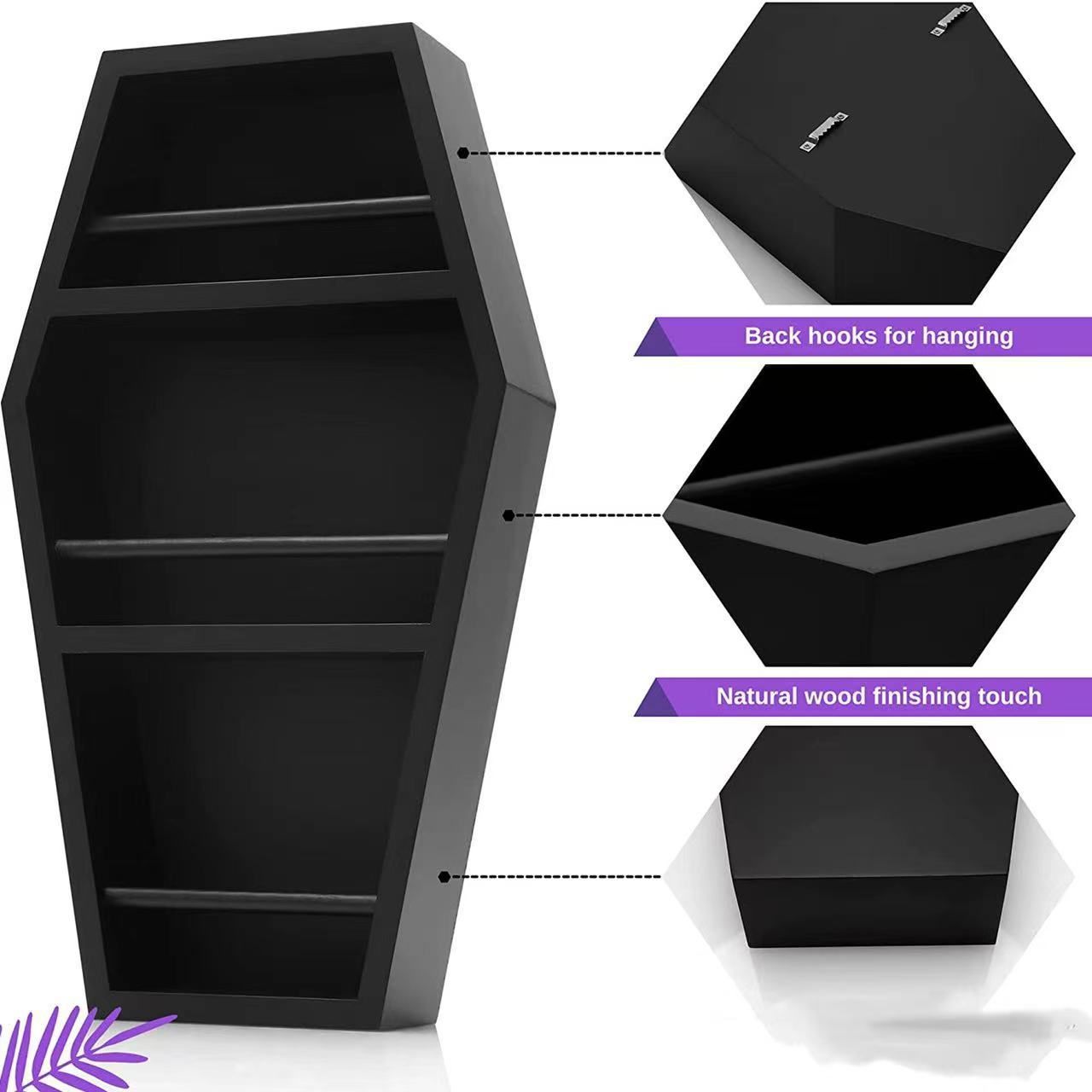 Shelf for Makeup - Goth Makeup Shelf for Bedroom - 3 Shelf Standing or Floating Wall Coffin Bathroom Standing Shelf — image 3