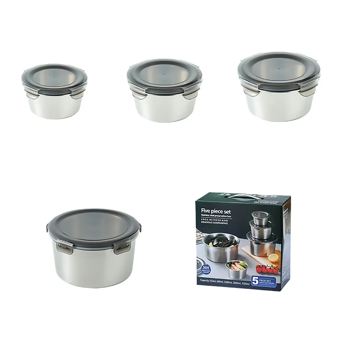 Stainless Steel Box Set 4pcs Sealed Lunch Food Container Refrigerator Use โ image 2