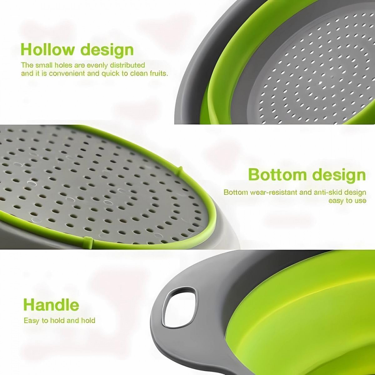 Foldable Colander Set of 2 Pieces - Collapsible Silicone Colander - 1 Large and 1 Small - BPA Free - Dishwasher Safe - Heat Resistant - Easy Storage - Can Be — image 2