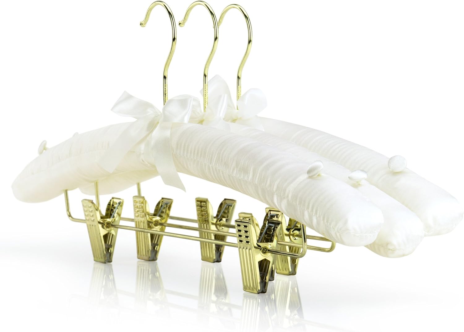HANGERWORLD Pack of 5 Ivory Satin Padded Hangers with Clips for Skirts, Pants & Sweaters with Non-Slip Buttons, Pretty Hanger for Women Clothing - 17 Inch — image 2