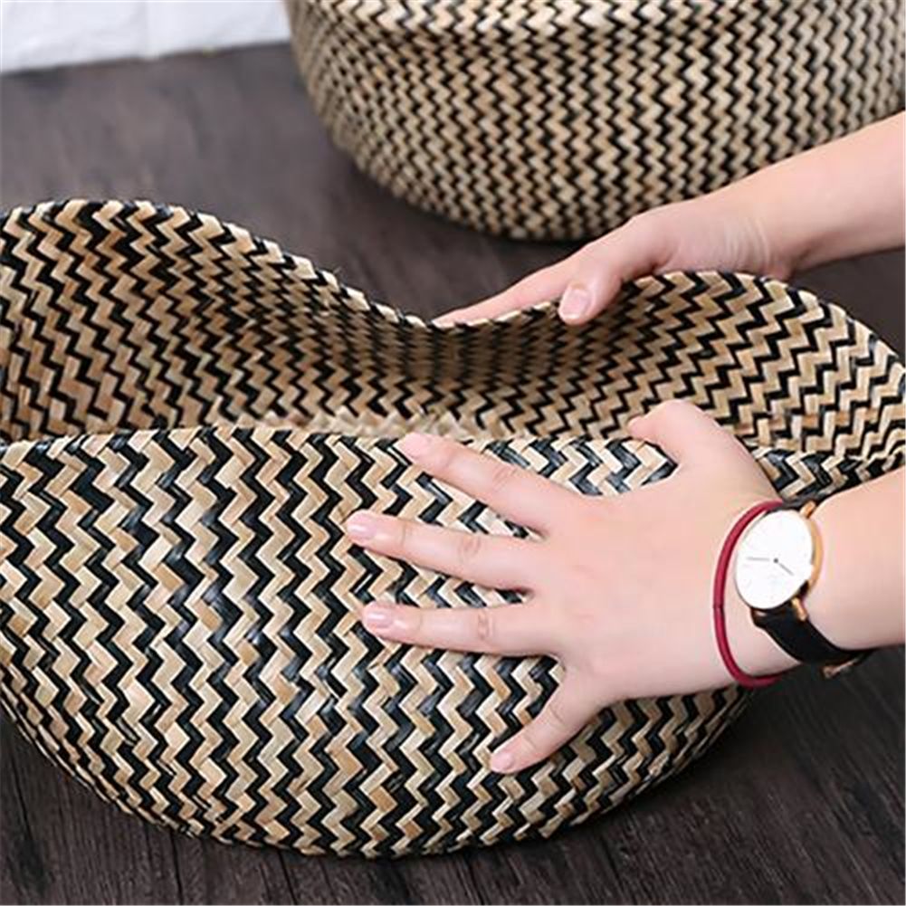 Nordic Foldable Seagrass Storage Basket Patchwork Seagrass Garden Flower Pot Planter Laundry Basket — image 3
