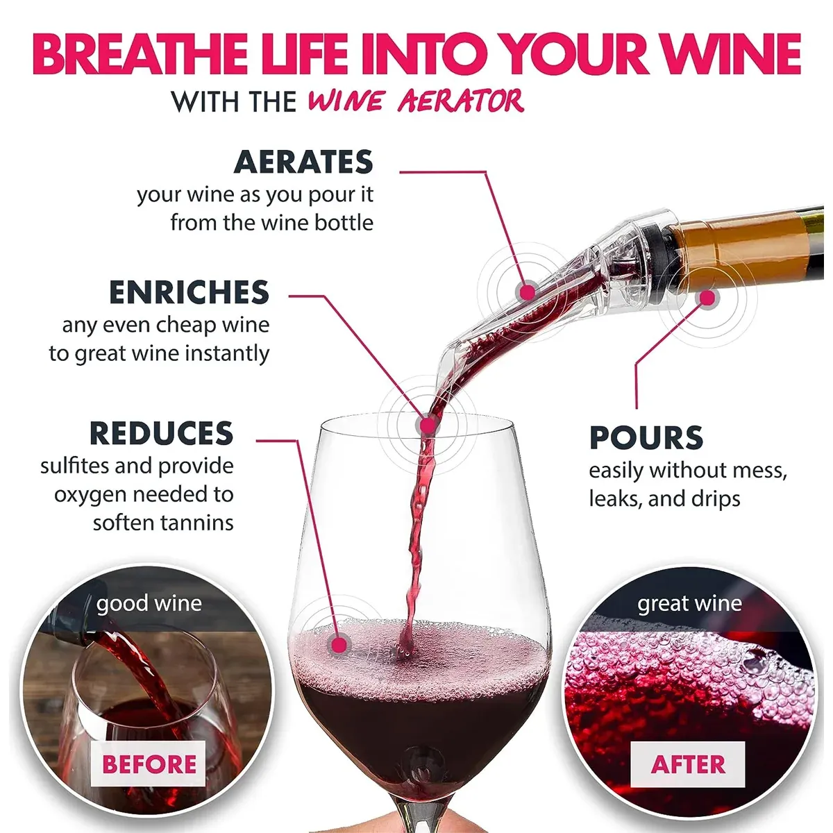 Wine Aerator Pourer with Gift Box Fast Red Wine Air Infusion Single or Three Piece Set - 3-Piece Aerator Set — image 5