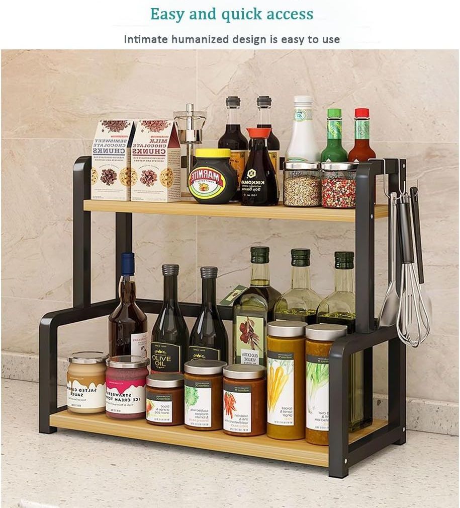 CARLA HOME 2-Tier Wooden Kitchen Countertop Spice Rack for Storage of Condiments, Oils, Jars & Seasoning Bottles — image 5