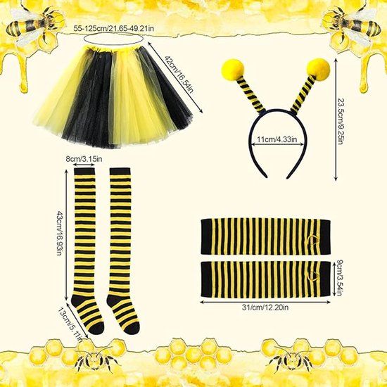 Bee Costume Set for Adults - Complete with Skirt, Headband, Stockings & Gloves - Cosplay & Party Outfit - Hilarious Halloween Costume for Adults — image 2