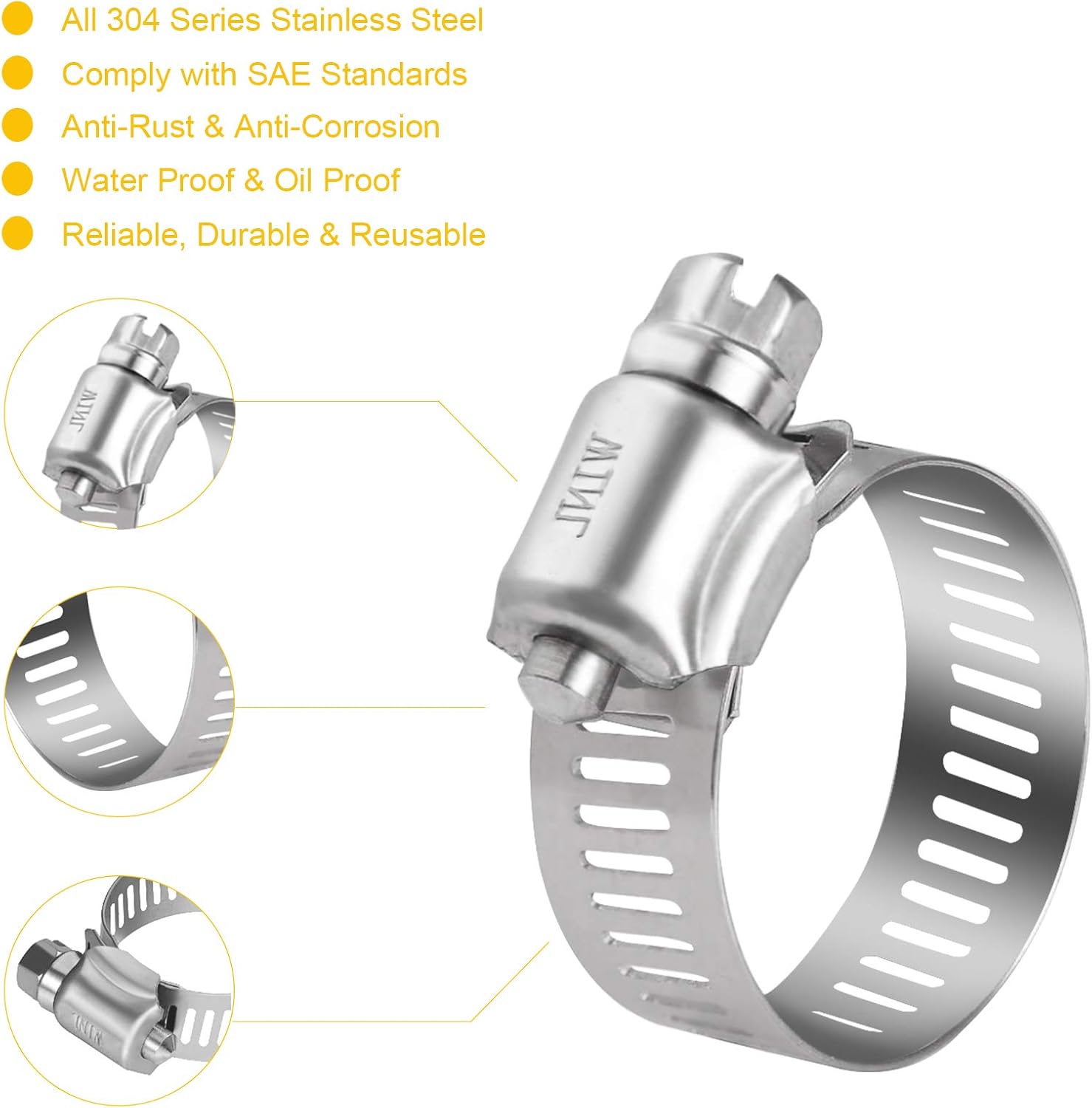 Stainless Steel Hose Clamps - 16 Pack Worm Gear Drive Hose Clamps SAE 16 Clamping Range 3/4 Inch to 1-1/2 Inch (19mm-38mm) for Automotive Plumbing, 3/4'', 1'' — image 2