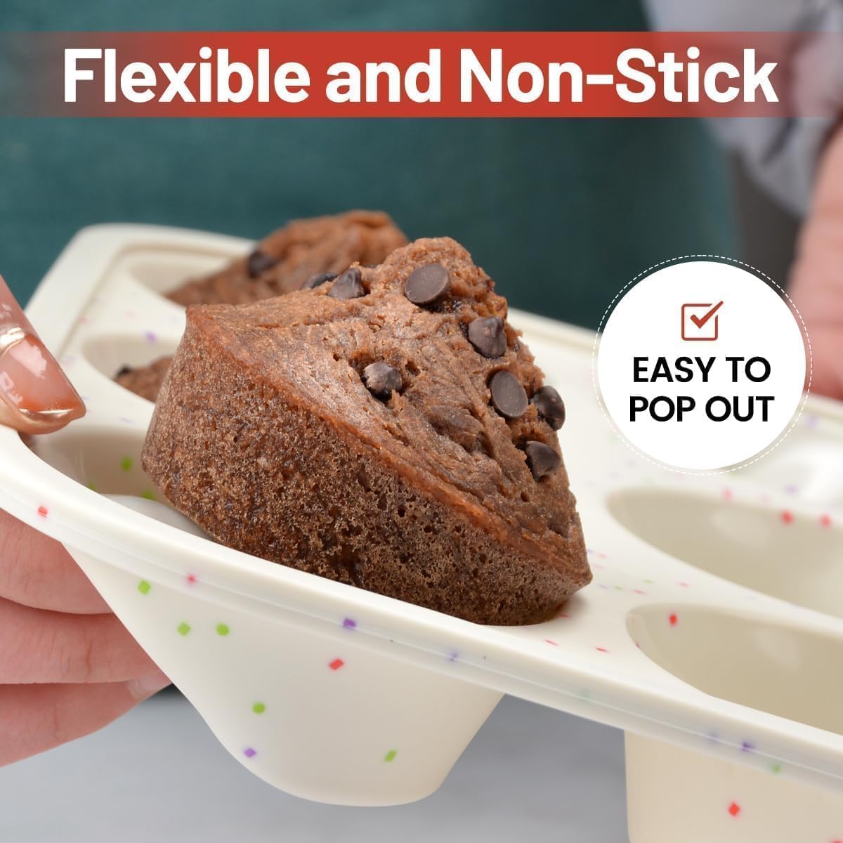 Silicone Muffin Pan, Metal Reinforced Frame Cupcake Pan 12 Cups Regular Size Easy to Move in or Out of Oven Non-Stick (2) Confetti: 2pcs โ image 4