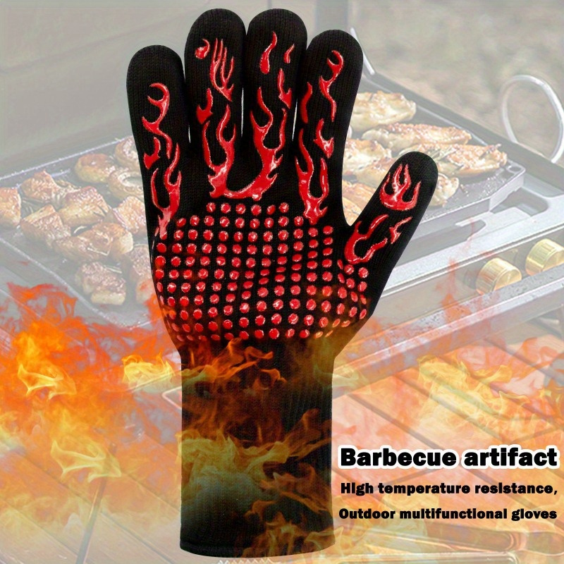One Pair Black Extreme Heat Resistant BBQ Gloves (800°C/1472°F) - Non-Slip Silicone Coated Fireproof Mitts for Smoker, Oven & Industrial Use — image 2