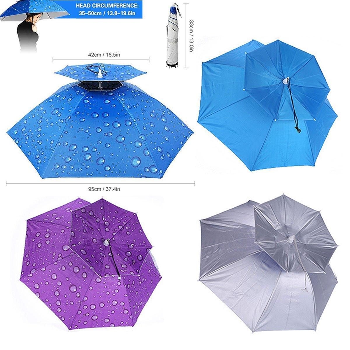 2-Layer Outdoor Foldable Sun Umbrella Hat Fishing Camping Headwear Cap Head Hat - Silver — image 4