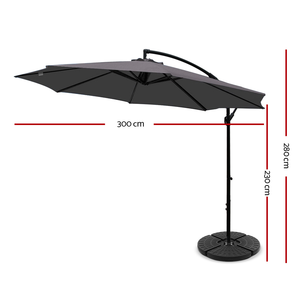 Instahut 3m Outdoor Umbrella w/Base Cantilever Beach Garden Patio Charcoal — image 2