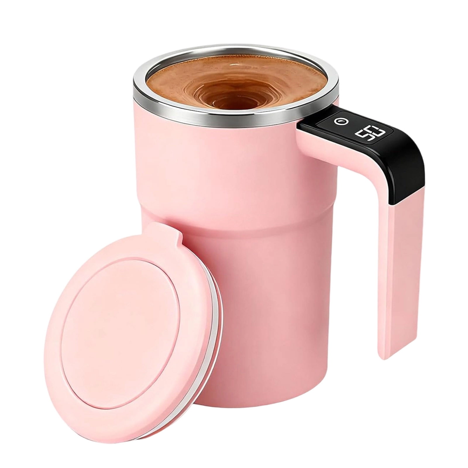 Self-Stirring Magnetic Coffee Mug with Temperature Display, Automatic Mixer for Coffee, Tea and Shakes, 304 Stainless Steel Liner, Pink