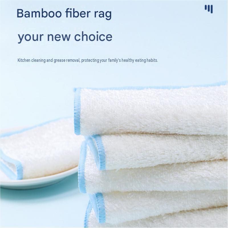 5-pcs 20*30cm Bamboo Fiber Kitchen Dishcloth - Non-Stick Oil Resistant Cleaning Cloth, Soft Absorbent Reusable Wipe for Washing Dishes and Countertops — image 3