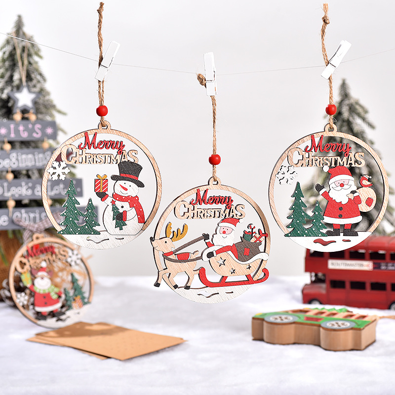 Set of 4 Wooden Christmas Hanging Ornaments – Santa, Snowman, and Reindeer Decorations (2 set, 8 pieces in total)) — image 2