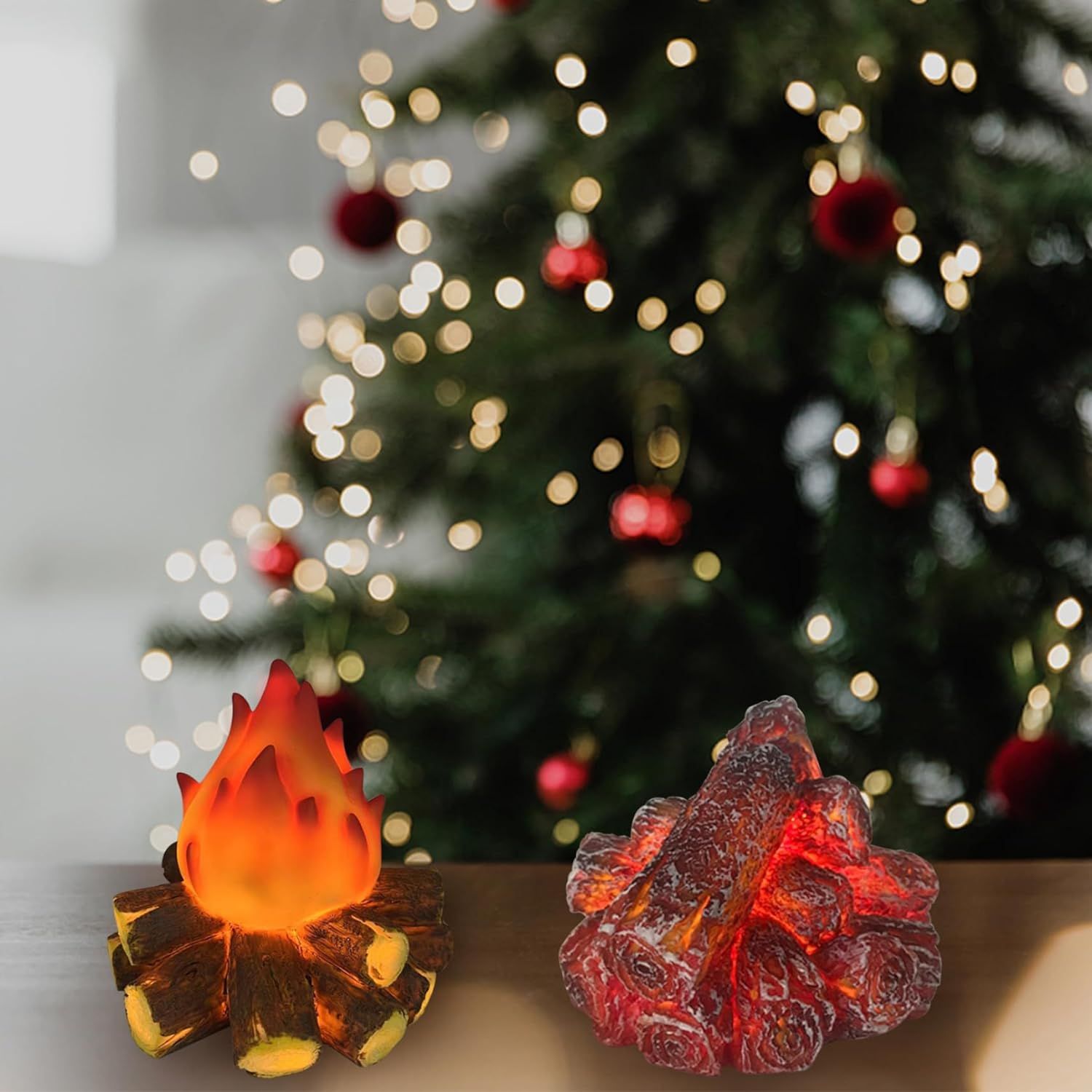 Fake Campfire,3D Faux Fireplace Logs Realistic Battery Powered Flameless Fake Fire Flame for Halloween Christmas Camping Party — image 2