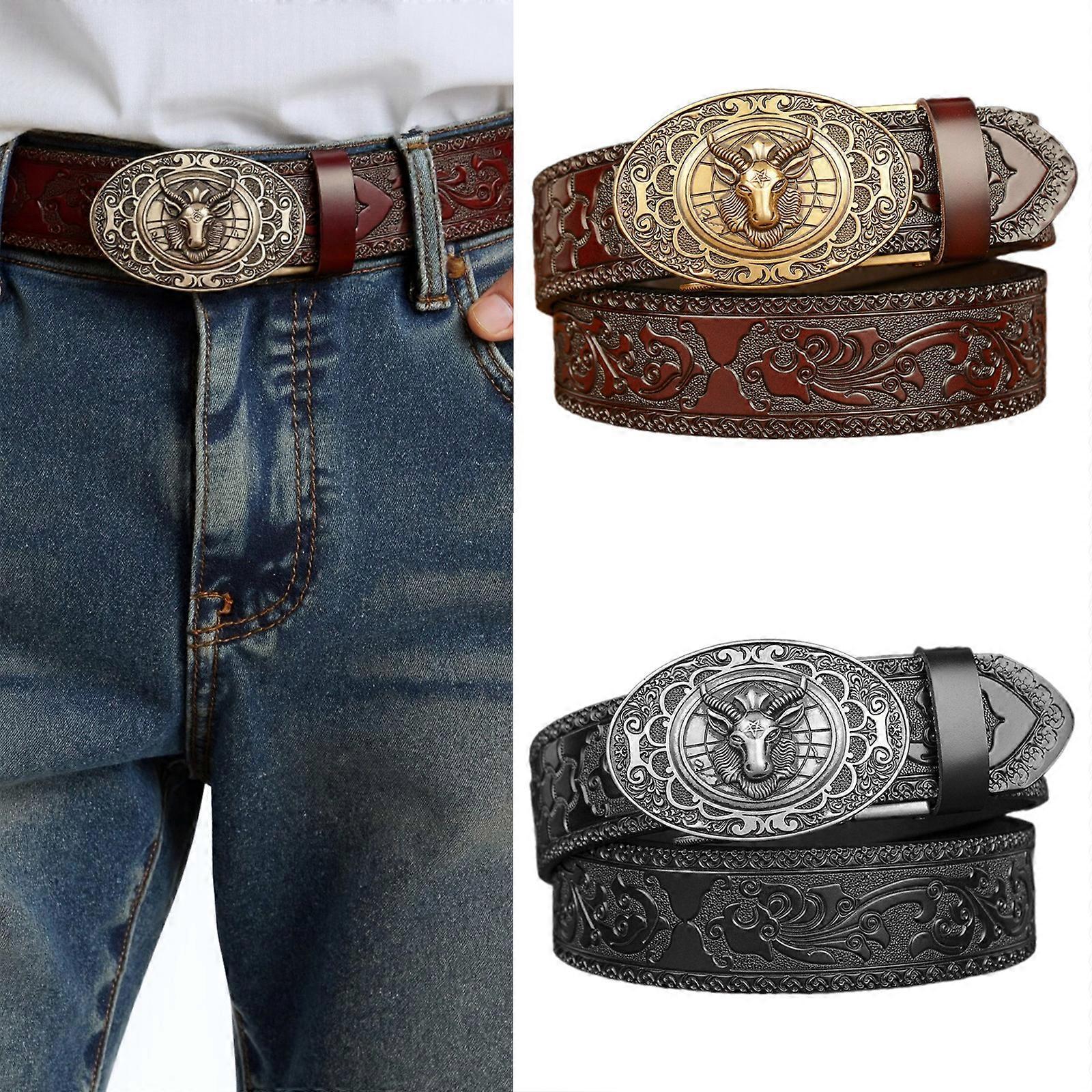 Men's 130cm Fashion Leather Belt with Automatic Buckle, Adjustable Fit โ image 2