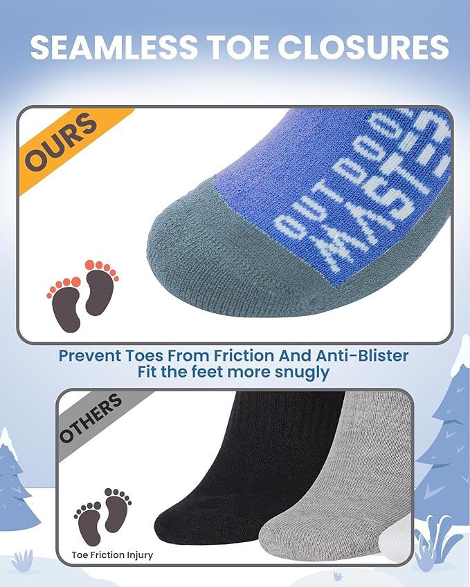 OutdoorMaster Merino Wool Ski Socks for Kids Boys & Girls Thermal Winter Warm Snowboarding Cold Weather-Blue Mountains - 2 Pack,Small โ image 6