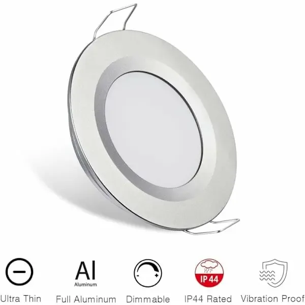 4 Pack LED Recessed Spotlight 12V 3W 6400K Cool White, 58-65mm Hole Ceiling Light for Motorhome Boat Caravan, Silver Finish โ image 3