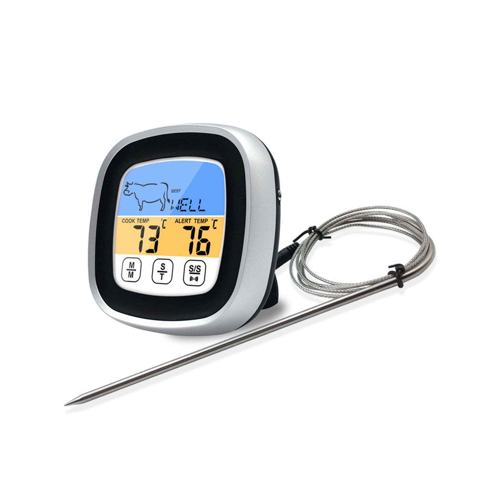 Digital Timer Thermometer Touch Screen Stainless Steel Meat Thermometer for Kitchen BBQ Black — image 4
