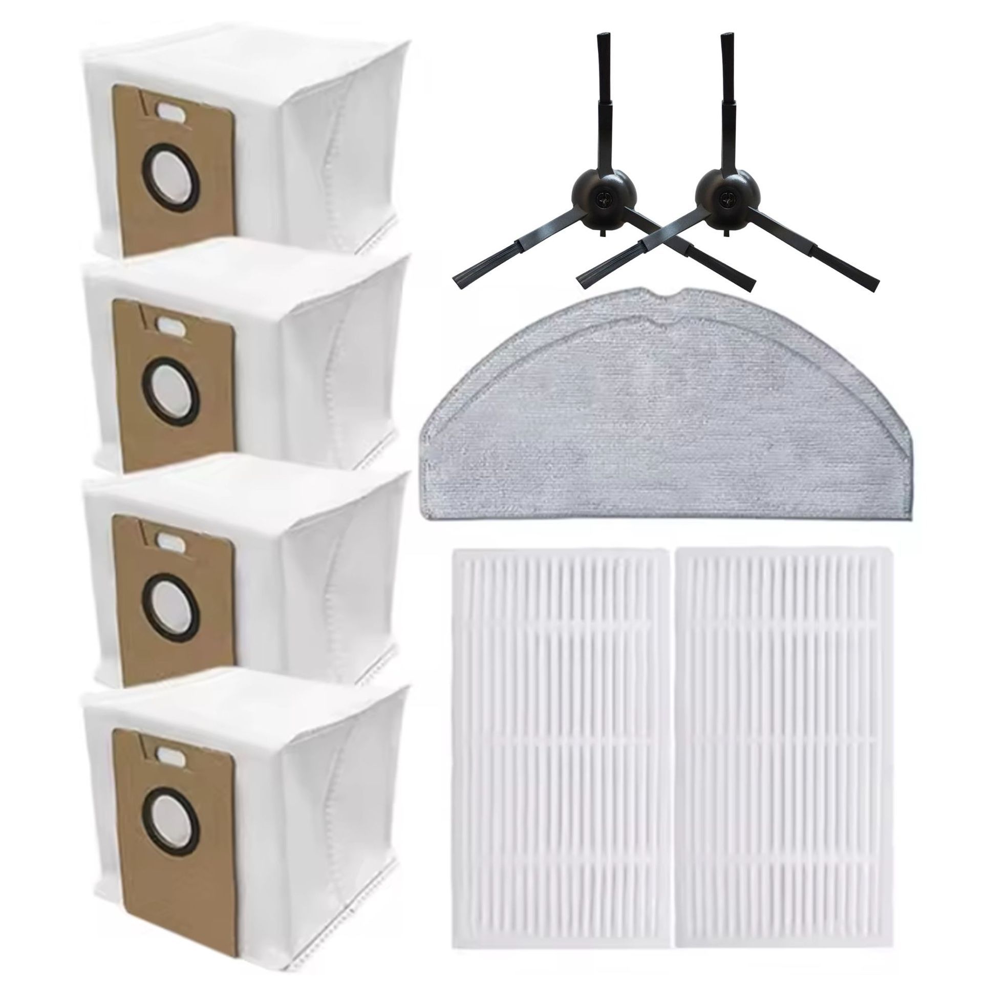 Replacement Accessory Kit Compatible with Tapo RV30 Series - 2 Side Brushes + 2 Filters + 2 Mop Pads + 4 Dust Bags - 10-Piece Set for Robot Vacuum