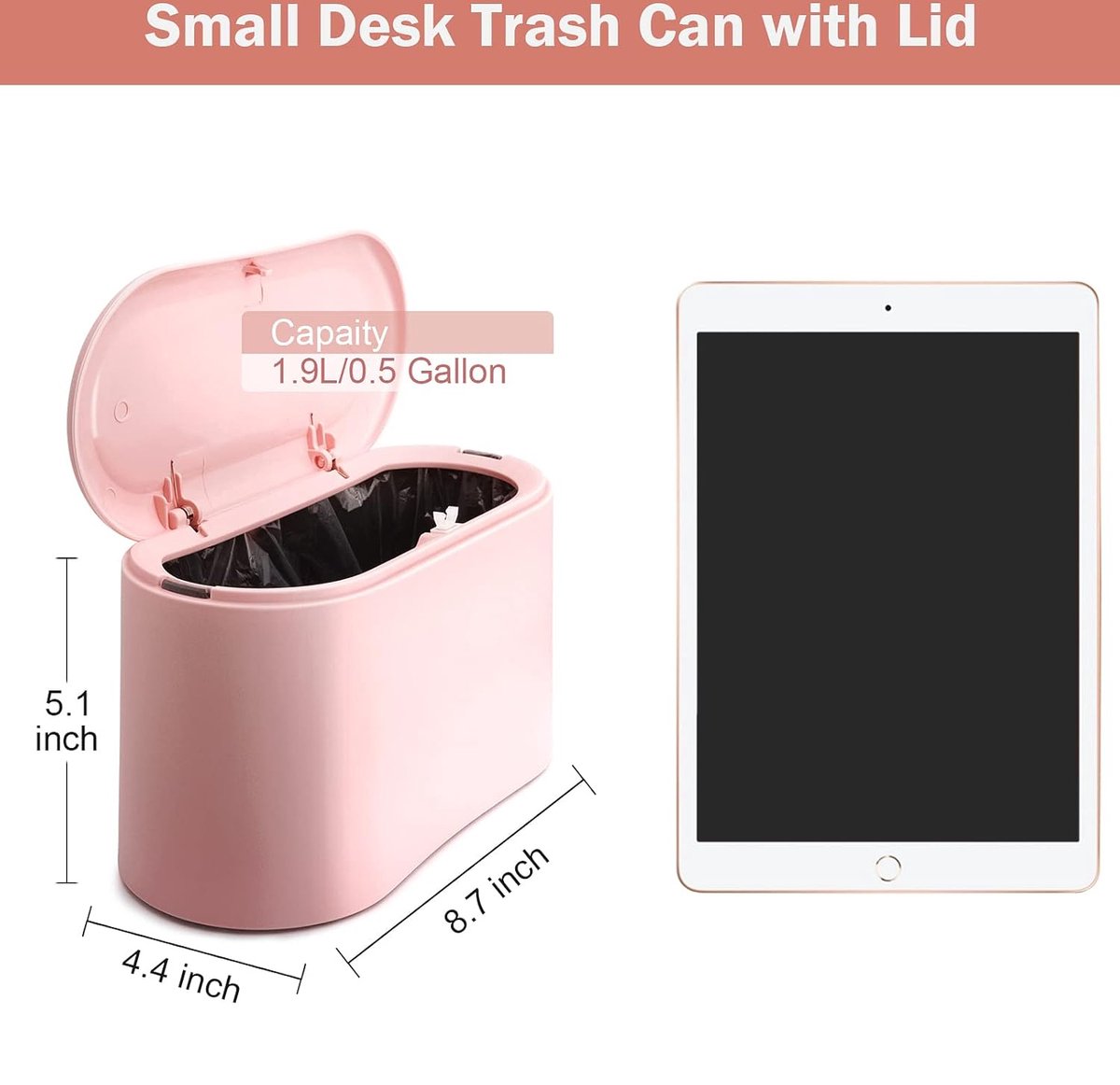 Trash Can - Sensor Trash Can - Sturdy - Countertop Waste Bin - Mini Trash Can - Desktop - Tabletop Waste Bin - Plastic Trash Can - Bathroom Waste Bin — image 2