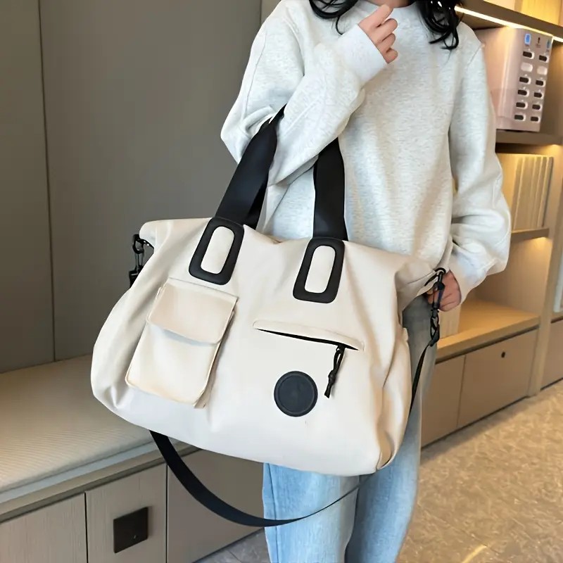 White Large-capacity travel tote bag, lightweight carry-on luggage with shoulder strap, gym bag, portable laptop bag, ideal for short trips, hand-carry style โ image 2
