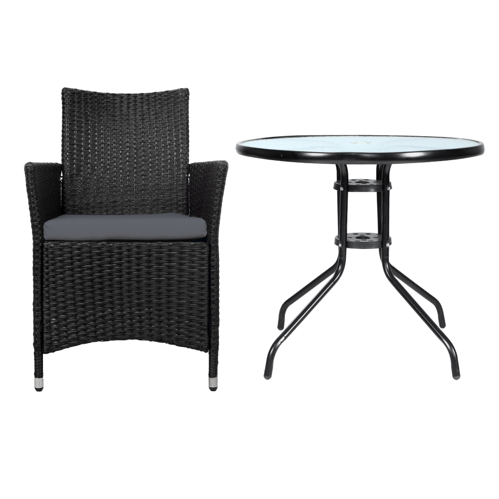 Gardeon 3PC Bistro Set Outdoor Furniture Rattan Table Chairs Cushion Patio Garden Idris โ image 3