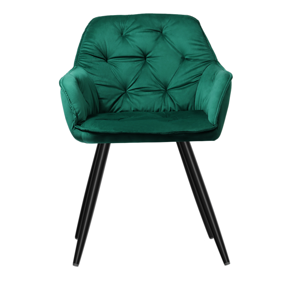 Artiss Dining Chairs Set of 2 Velvet Diamond Tufted Armchair Green โ image 3