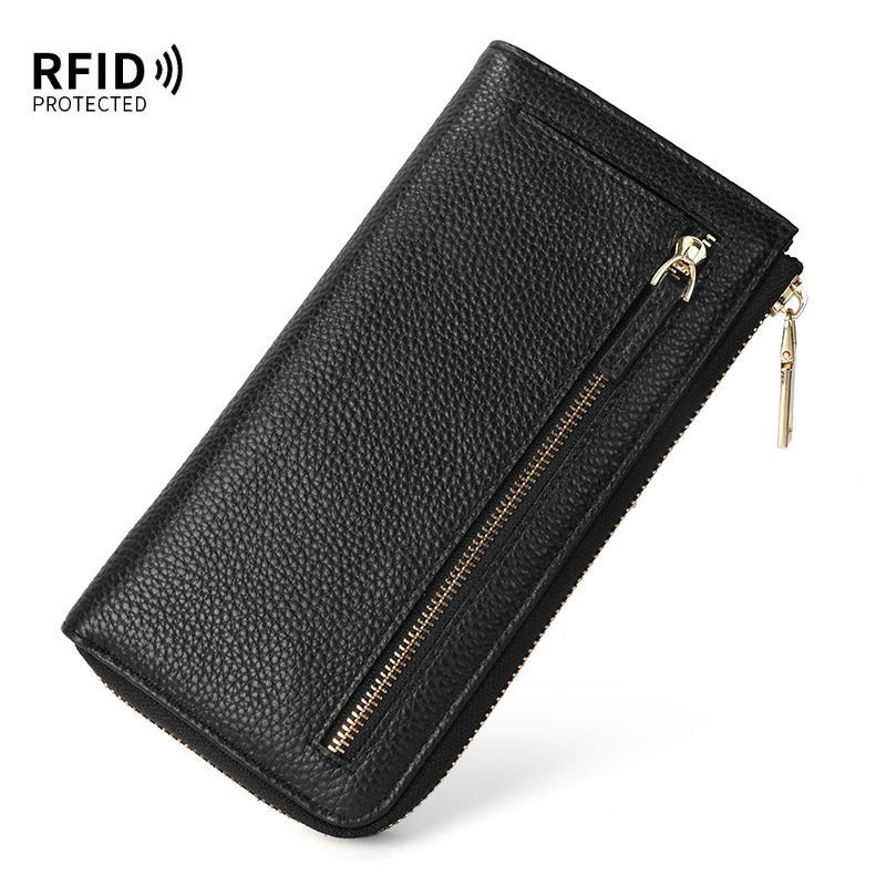 Genuine Leather Wallet RFID Blocking Wallet Long Zipper Clutch Women'S Phone - Pink - Size m — image 3