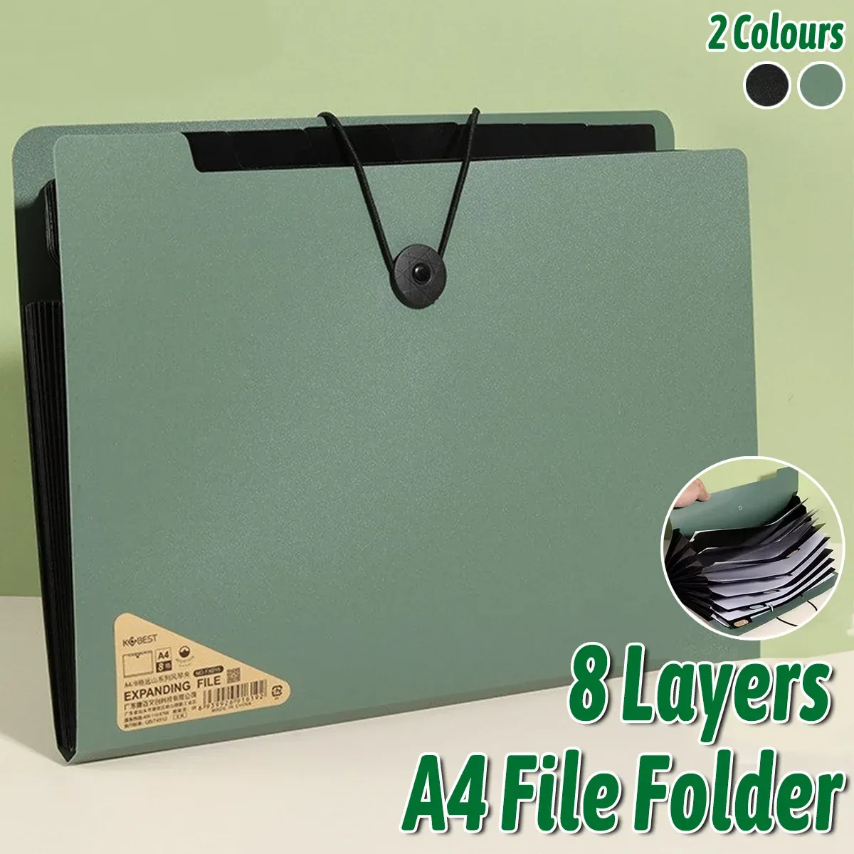 8 Cell File Folder Organizer Bag Test Paper Storage Document Holder School Office - Green โ image 2