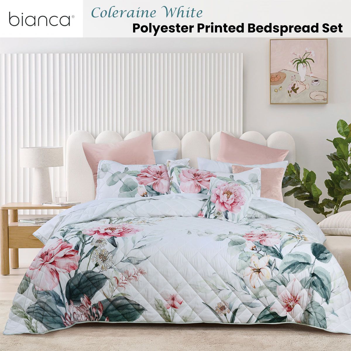 Bianca Coleraine White Floral Printed Bedspread Set Super King โ image 2