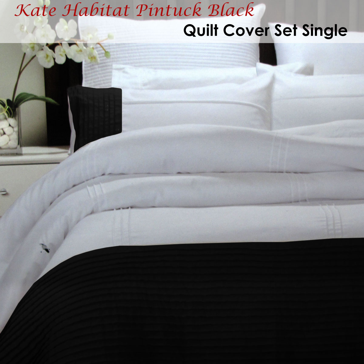 Pintuck Black Quilt Cover Set Single — image 2