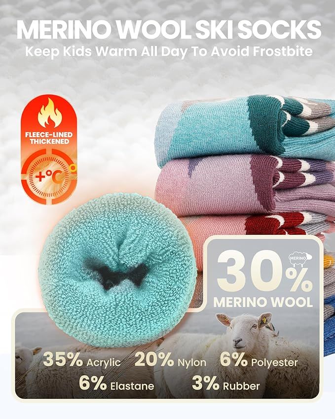 OutdoorMaster Merino Wool Ski Socks for Kids Boys & Girls Thermal Winter Warm Snowboarding Cold Weather-3 pack, Medium โ image 3