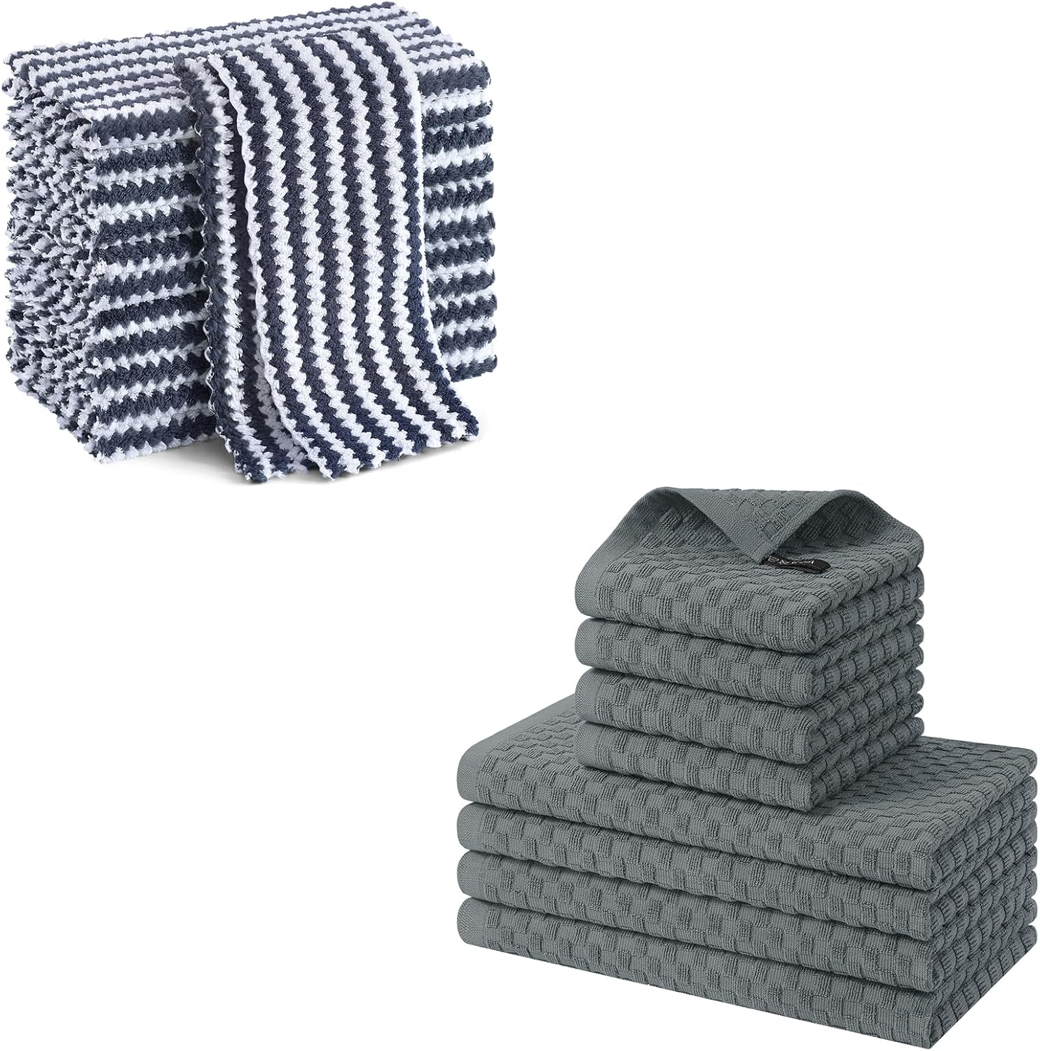 Homaxy 12 Pack Kitchen Dish Cloths(10 x 10 inches, Dark Grey), Ultra Soft and Absorbent Dish Towels and 100% Cotton Kitchen Towels and Dishcloths Set(12 x 12 &