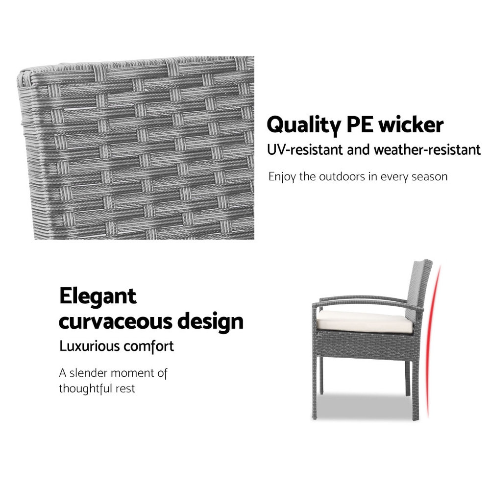 Gardeon 3PC Patio Furniture Bistro Set Wicker Outdoor Lounge Setting Grey — image 5