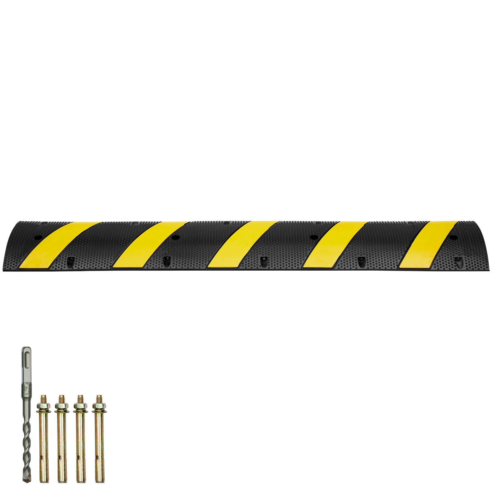 6 ft Rubber Speed Hump, 2 Channel, 10000 kg/axle Load Capacity Heavy Duty Traffic Speed Bump, with High Reflective Yellow Strip 4 Expansion Screws and 1 Drill
