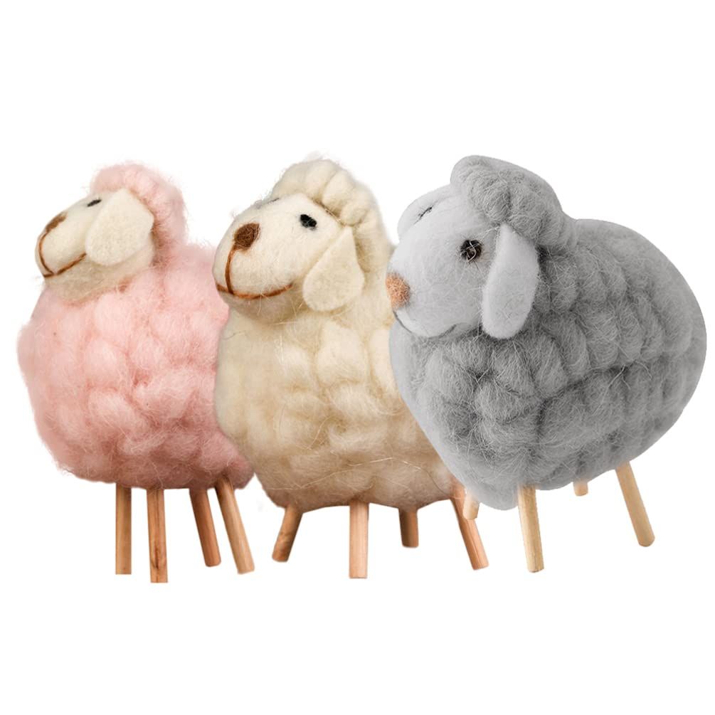 Home Decor 3Pcs Wool Felt Lamb Decoration Plush Sheep Figurine Table Ornament Farm Animal Decorative Figurines for Home