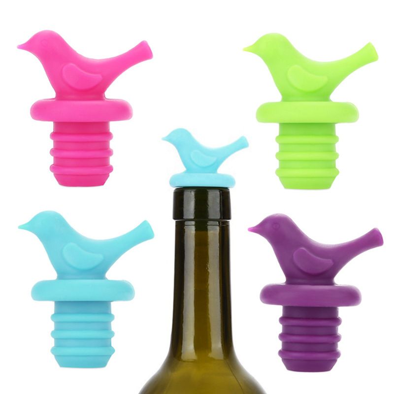 Little Bird Silicone Wine Bottle Stopper Kit, Silicone Bottle Cork Set of 4, Assorted Color Green Blue Pink and Purple — image 2
