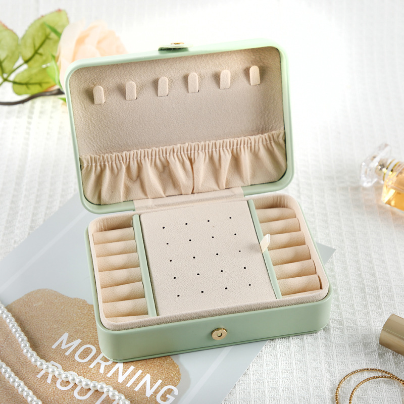 Beige Elegant Quilted PU Leather Jewelry Box - Portable Organizer for Travel & Home โ image 3