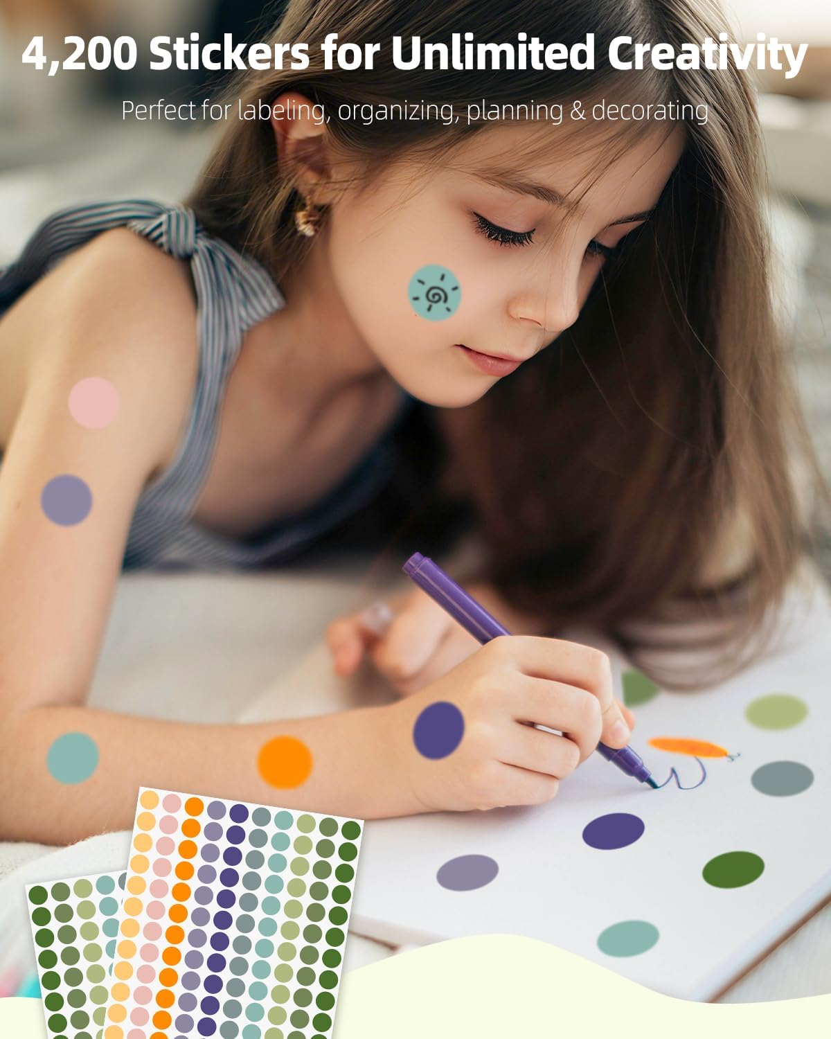 30 Sheets Color Dot Stickers, 4200 Pcs 3/4 Inch Round Stickers, Vinyl Circle Sticker Labels, Self-Adhesive Color Coding Label Colored Sticker Dots for Paper — image 2