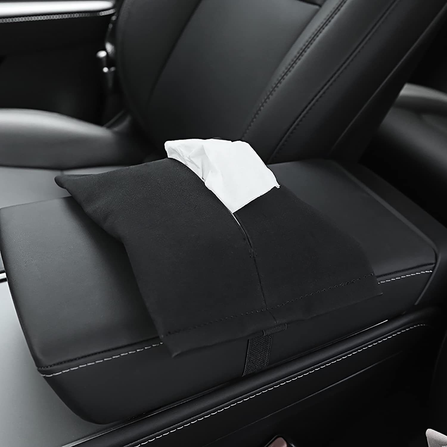 Car Suede Tissue Holder, Backseat Headrest Hanging Case Mount, Auto Sun Visor Napkin Storage Box, Wipes Dispenser for Armrest Box — image 4