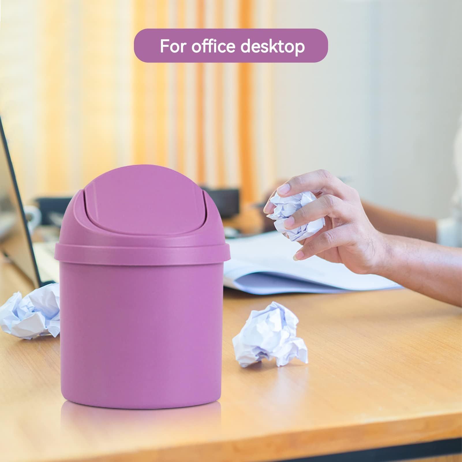 Plastic Trash Can Household Mini Trash Can | Small Paper Basket with Lid on The Living Room Table Four Colors (Color: Purple) โ image 5