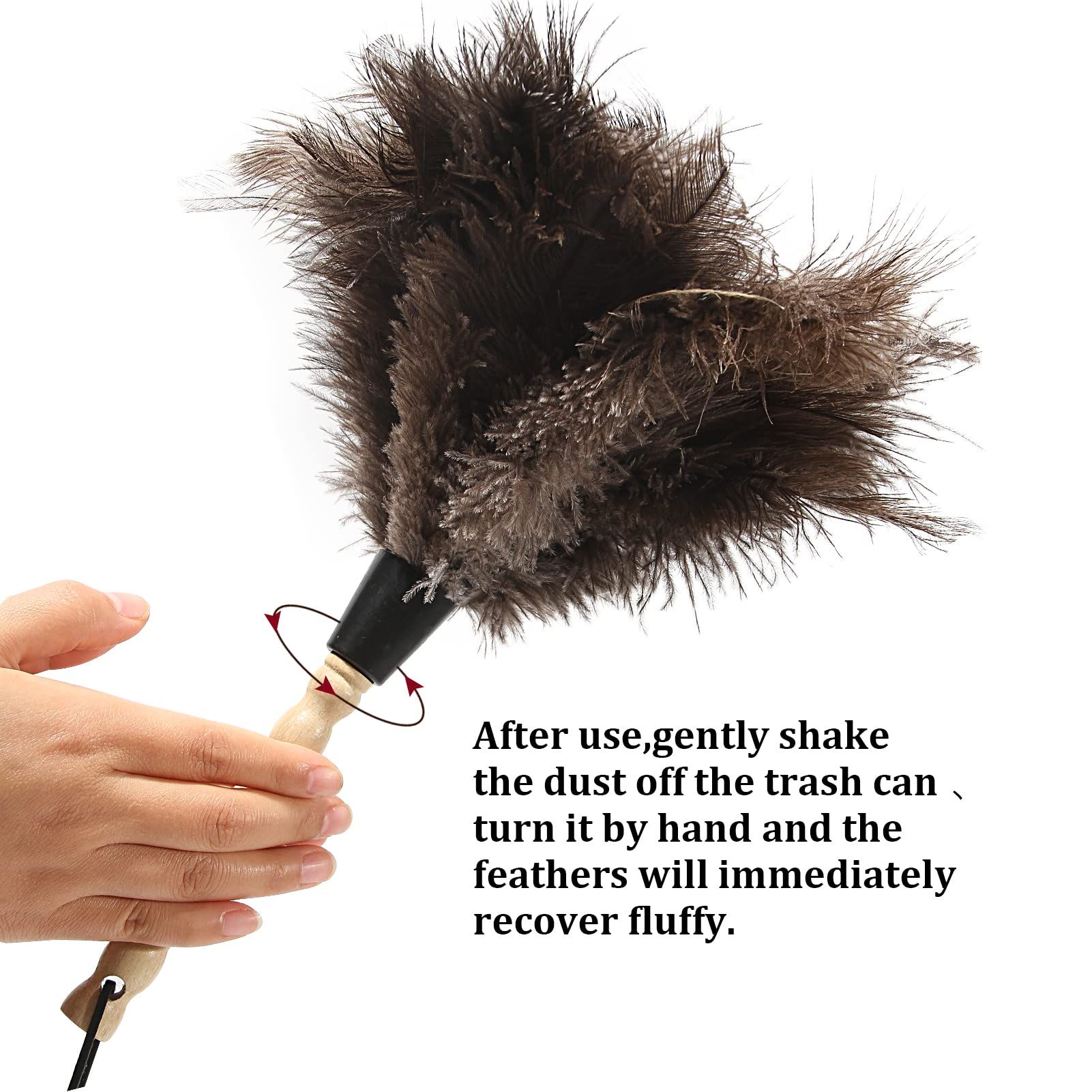 Ostrich Feather Duster Fluffy Natural Genuine Ostrich Feathers with Wooden Handle and Eco-Friendly Reusable — image 5