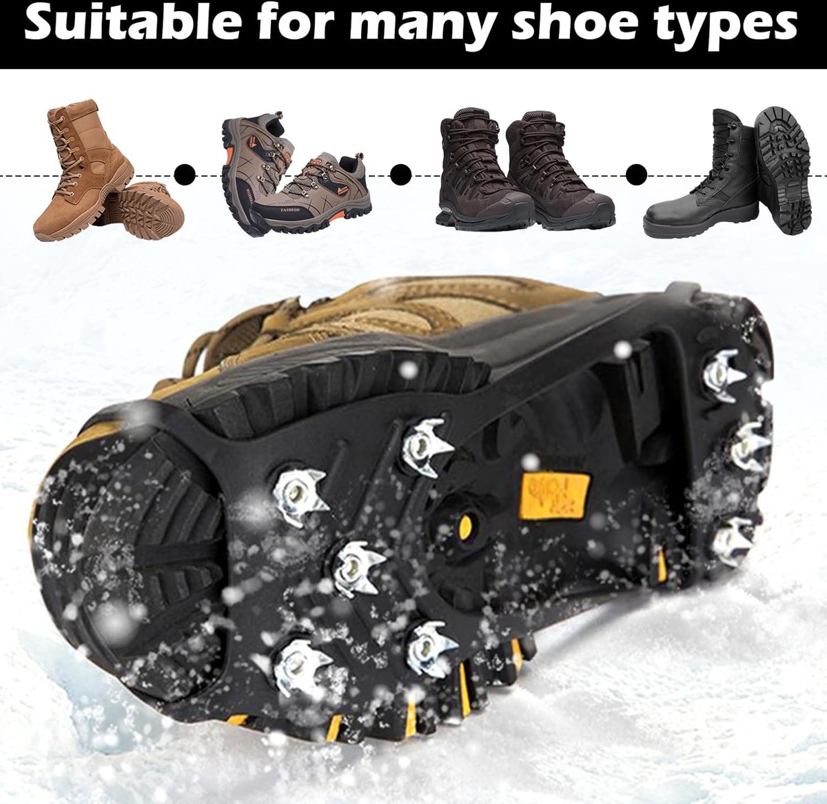 Shoe Covers - Crampons - Anti-slip - Crampons for Hiking Boots - Shoe Spikes - Crampons - For Women or Men - Black - Size 41-46 — image 5