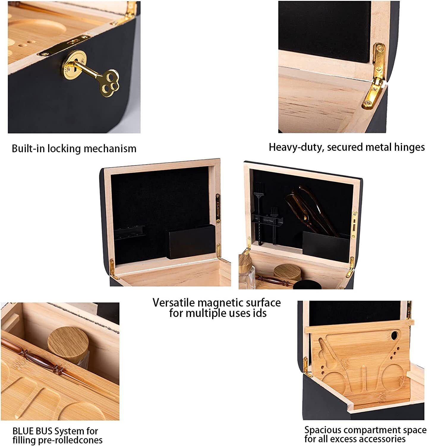Wooden Storage Chest With Movable Tray Wood Lockable Stash Box Rolling Tray Gift โ image 5