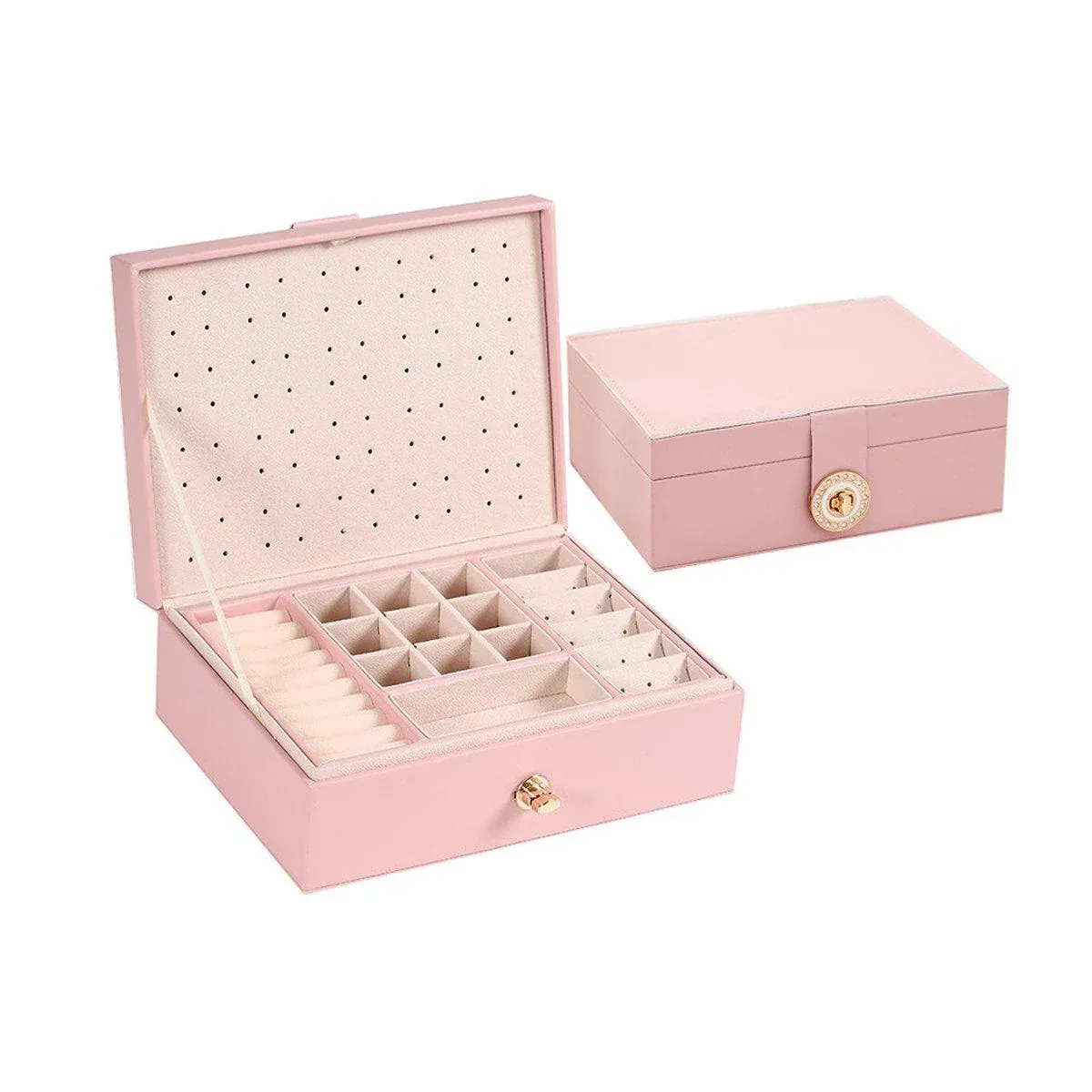 Large Pink Jewellery Box Double Layer Storage Case Organiser for Accessories — image 2
