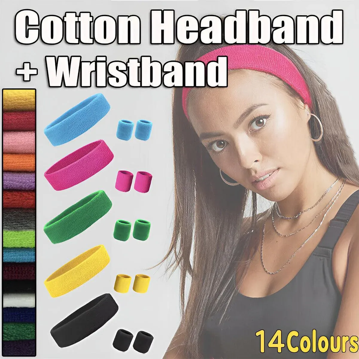 Wristbands Headband Sweatbands Sweat Band For Sport Tennis Badminton Yoga Cotton - Blue โ image 2