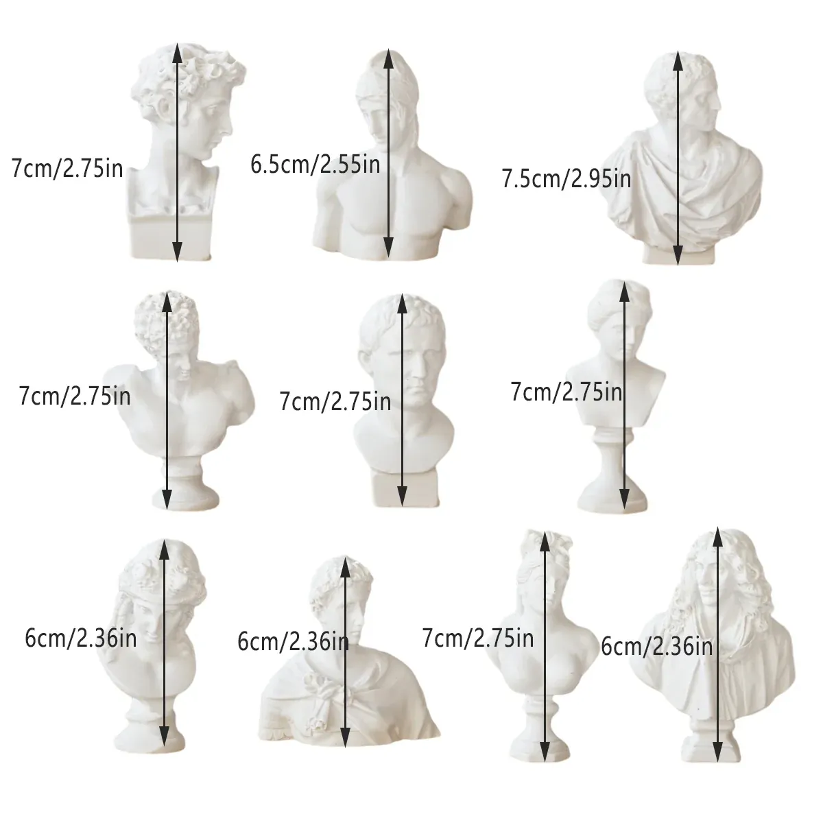 10 Pcs Mini Desktop Decorative Sculptures Resin White Classical Busts — image 3