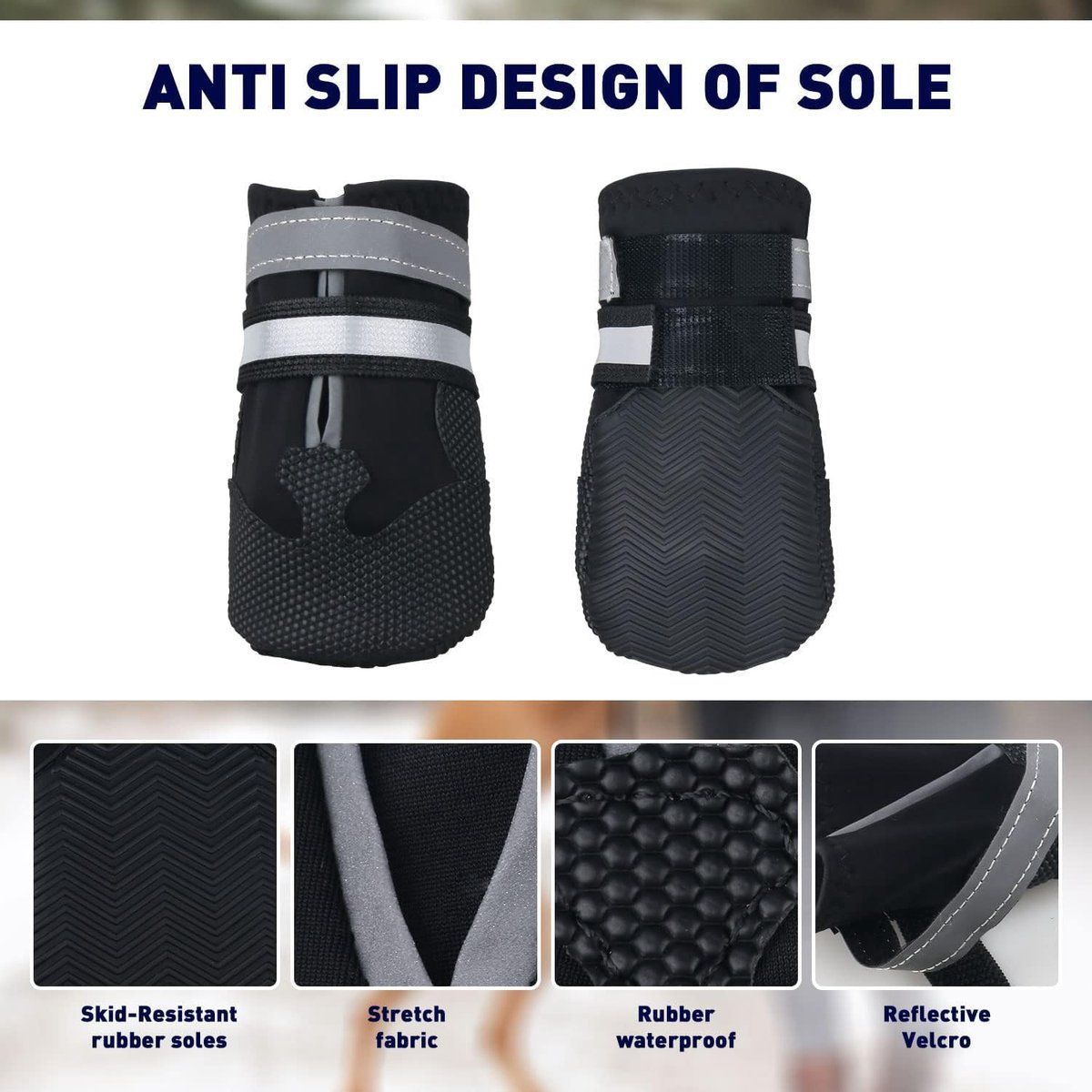 4 Piece Waterproof Dog Boots with Fleece Lining Non Slip Sole Black, Size XL — image 5